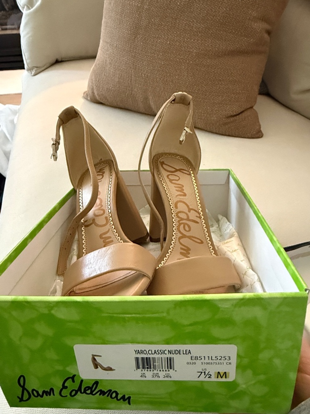 Sam Edelman Nude Beige Ankle-Strap Block Heel Sandals - Picture 7 of 9